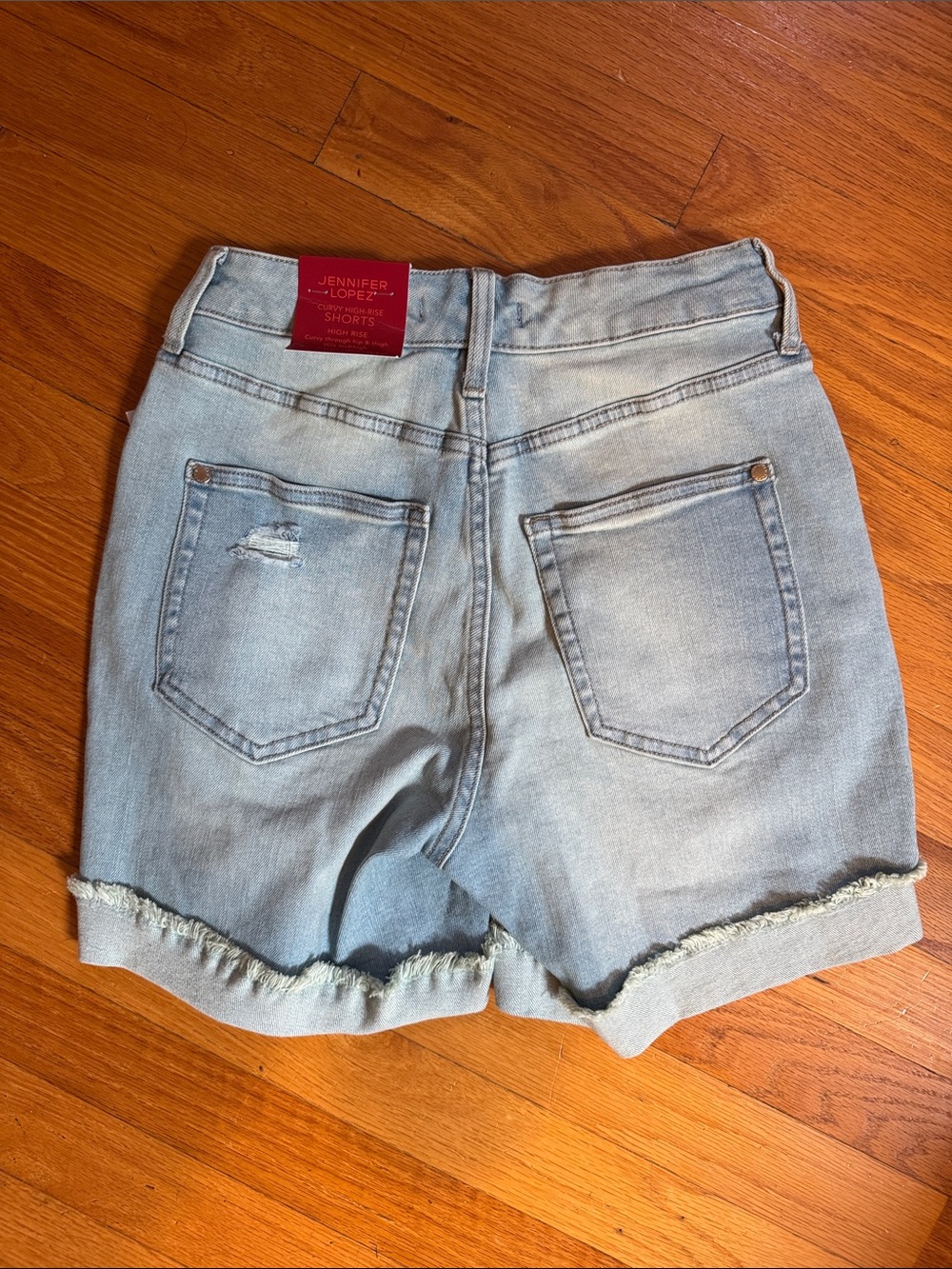 Jennifer Lopez Pale Blue Distressed Button-Front Denim Shorts - Picture 3 of 5